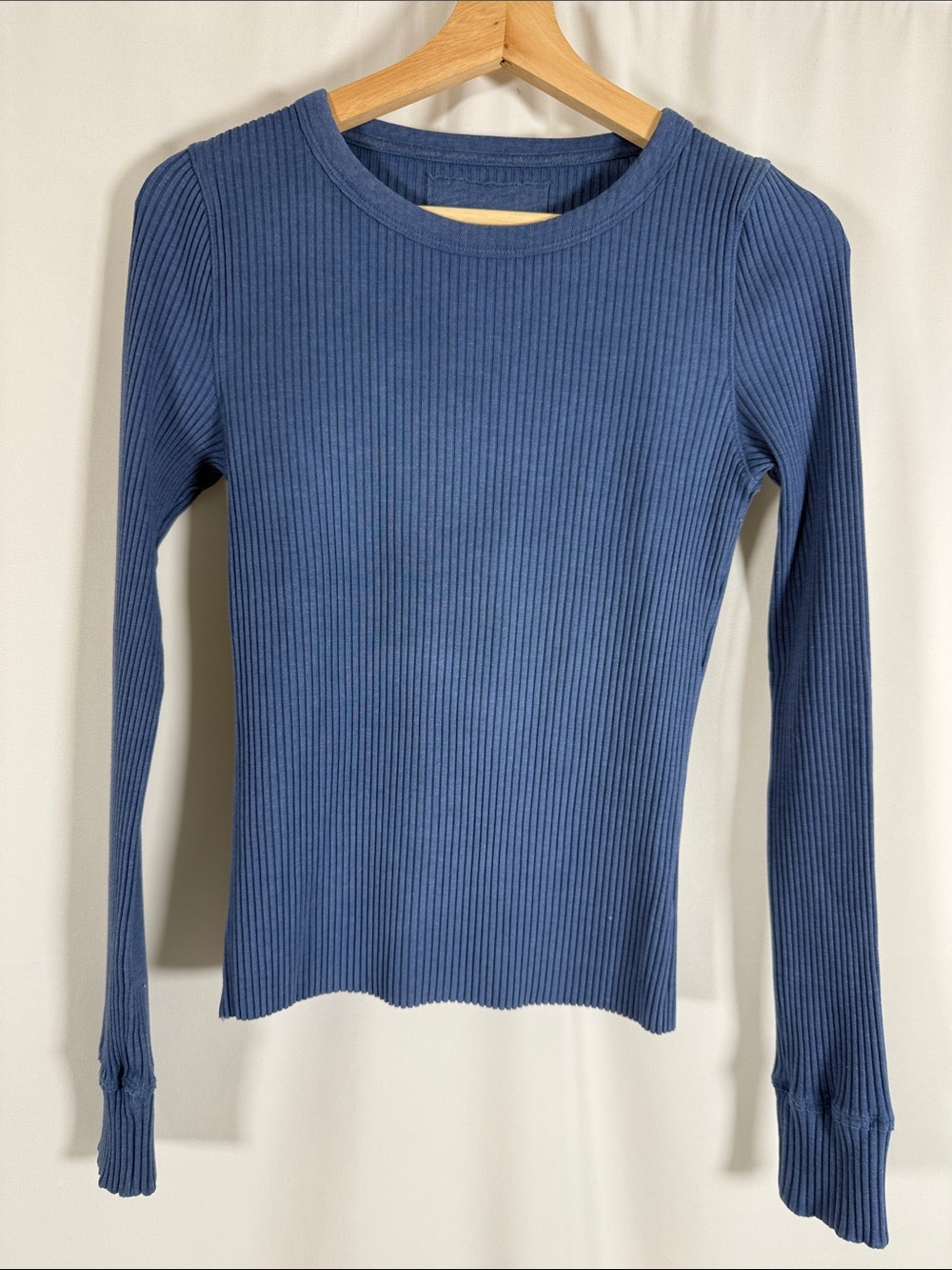 aerie Ribbed Long-Sleeve Crewneck Top in Dusty Blue